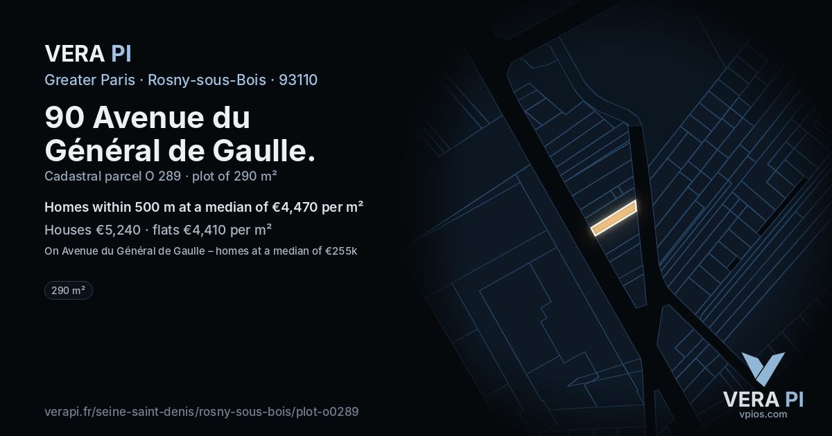 90 Avenue du Général de Gaulle, Rosny-sous-Bois at night – the plot lit, the parcels around coloured by the prices near them
