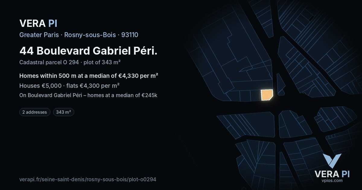 44 Boulevard Gabriel Péri, Rosny-sous-Bois at night – the plot lit, the parcels around coloured by the prices near them