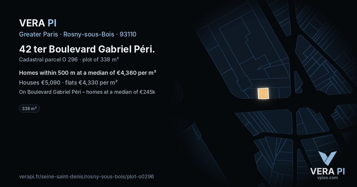 42 ter Boulevard Gabriel Péri, Rosny-sous-Bois at night – the plot lit, the parcels around coloured by the prices near them