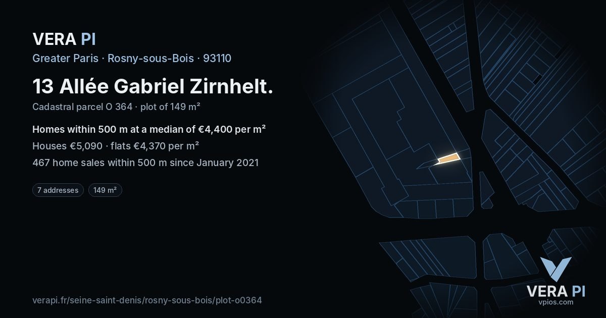 13 Allée Gabriel Zirnhelt, Rosny-sous-Bois at night – the plot lit, the parcels around coloured by the prices near them