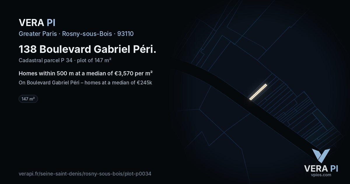 138 Boulevard Gabriel Péri, Rosny-sous-Bois at night – the plot lit, the parcels around coloured by the prices near them