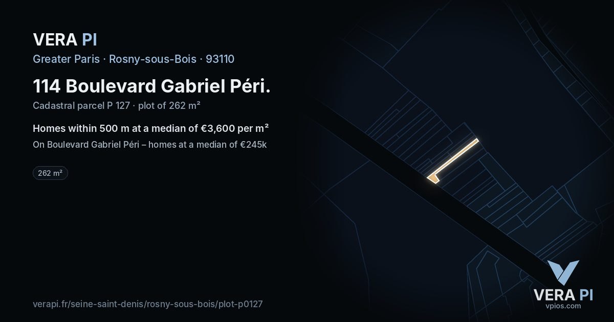 114 Boulevard Gabriel Péri, Rosny-sous-Bois at night – the plot lit, the parcels around coloured by the prices near them