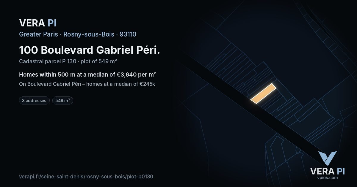 100 Boulevard Gabriel Péri, Rosny-sous-Bois at night – the plot lit, the parcels around coloured by the prices near them