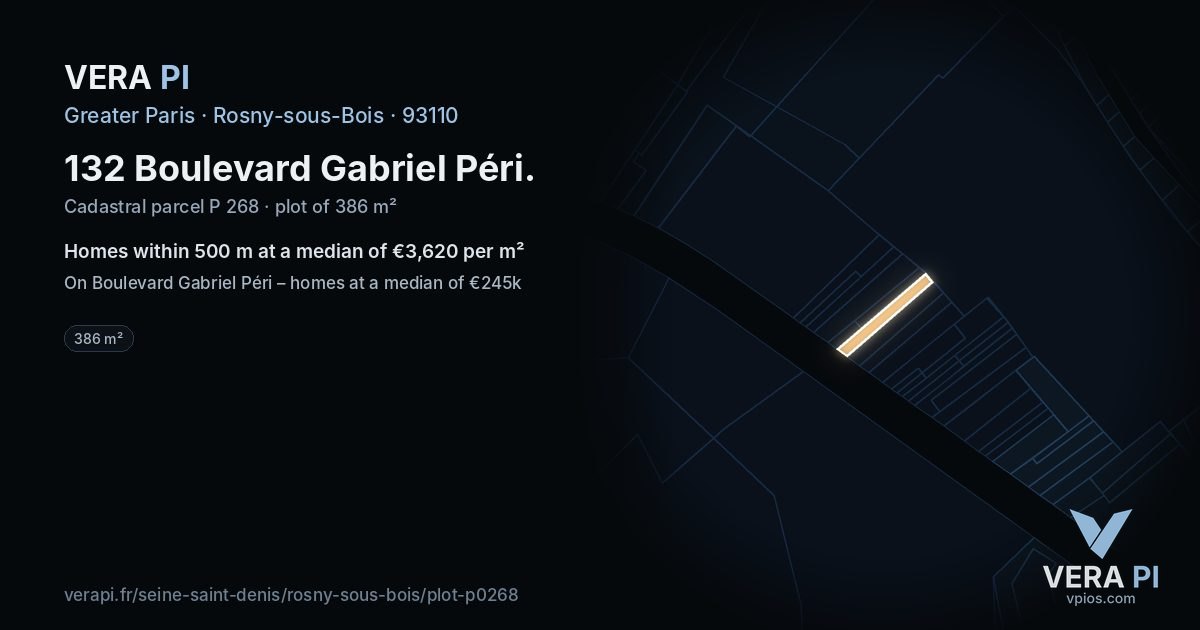 132 Boulevard Gabriel Péri, Rosny-sous-Bois at night – the plot lit, the parcels around coloured by the prices near them