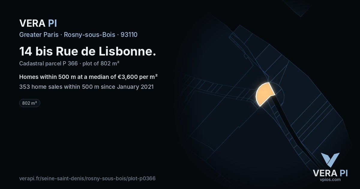 14 bis Rue de Lisbonne, Rosny-sous-Bois at night – the plot lit, the parcels around coloured by the prices near them