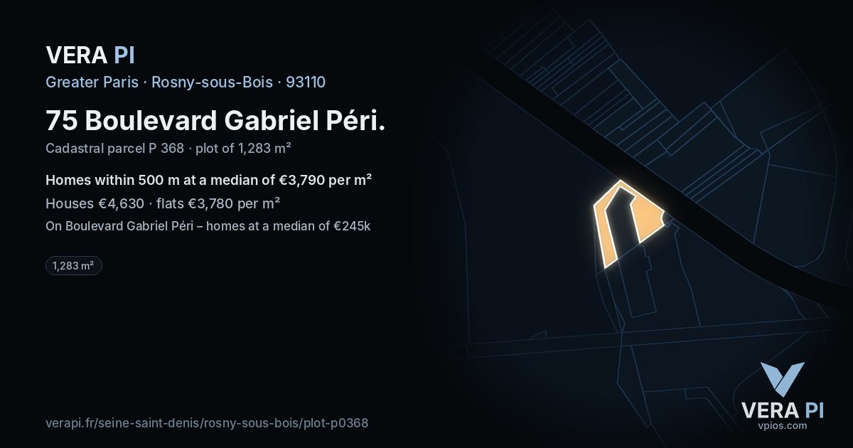 75 Boulevard Gabriel Péri, Rosny-sous-Bois at night – the plot lit, the parcels around coloured by the prices near them