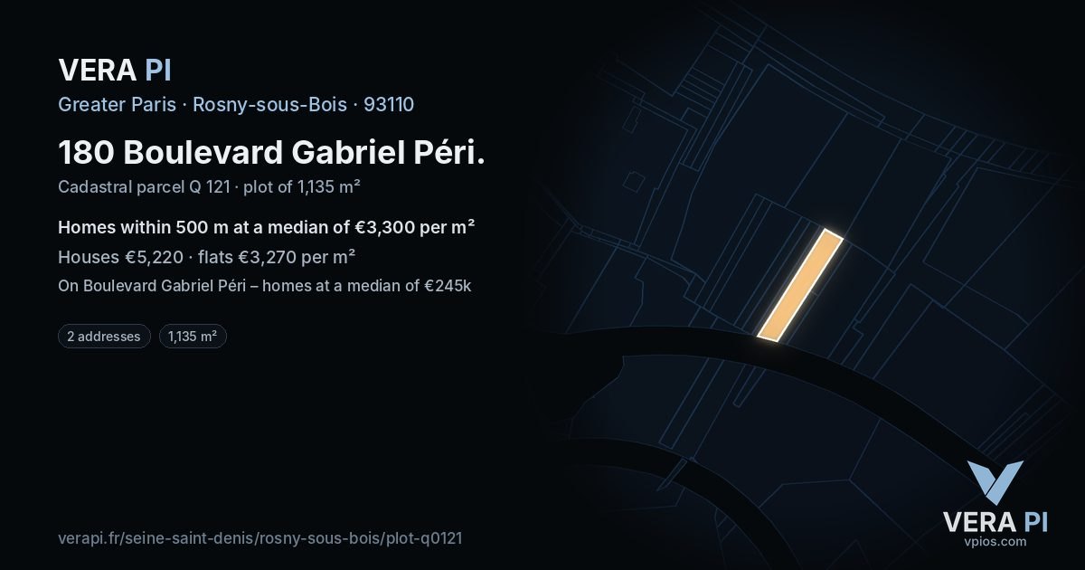 180 Boulevard Gabriel Péri, Rosny-sous-Bois at night – the plot lit, the parcels around coloured by the prices near them