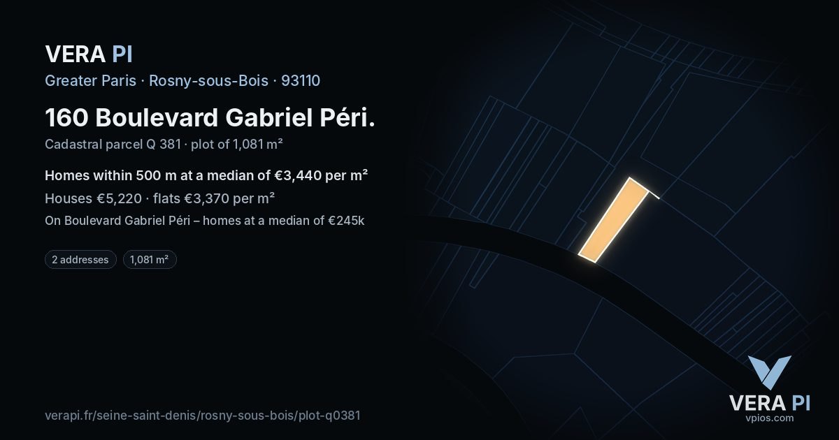 160 Boulevard Gabriel Péri, Rosny-sous-Bois at night – the plot lit, the parcels around coloured by the prices near them