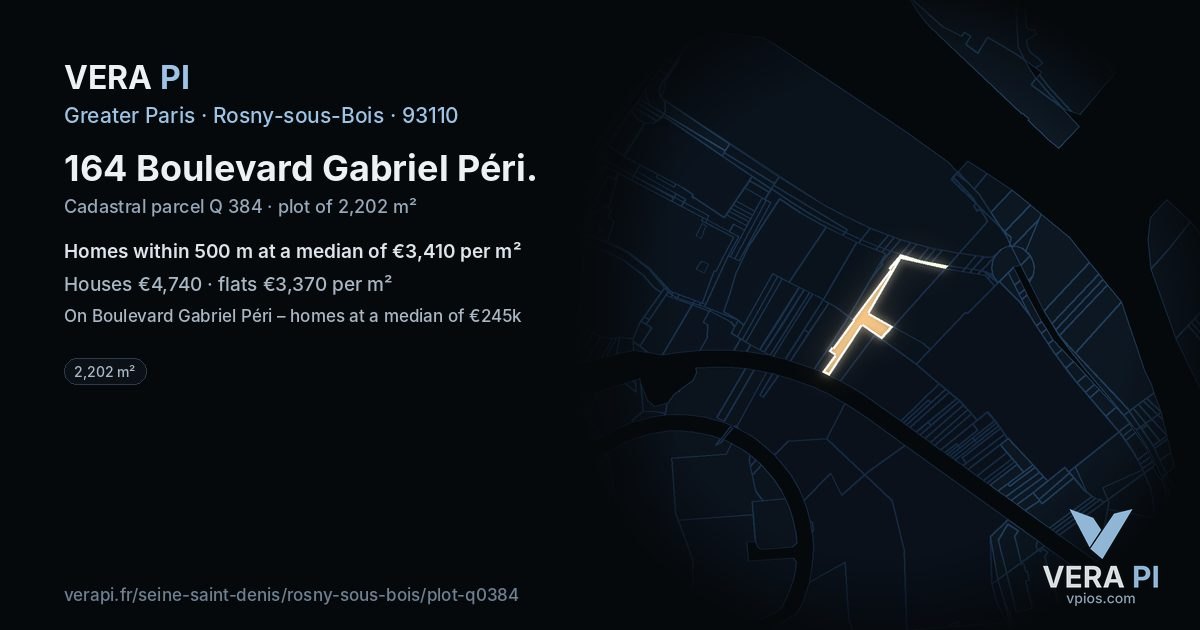 164 Boulevard Gabriel Péri, Rosny-sous-Bois at night – the plot lit, the parcels around coloured by the prices near them