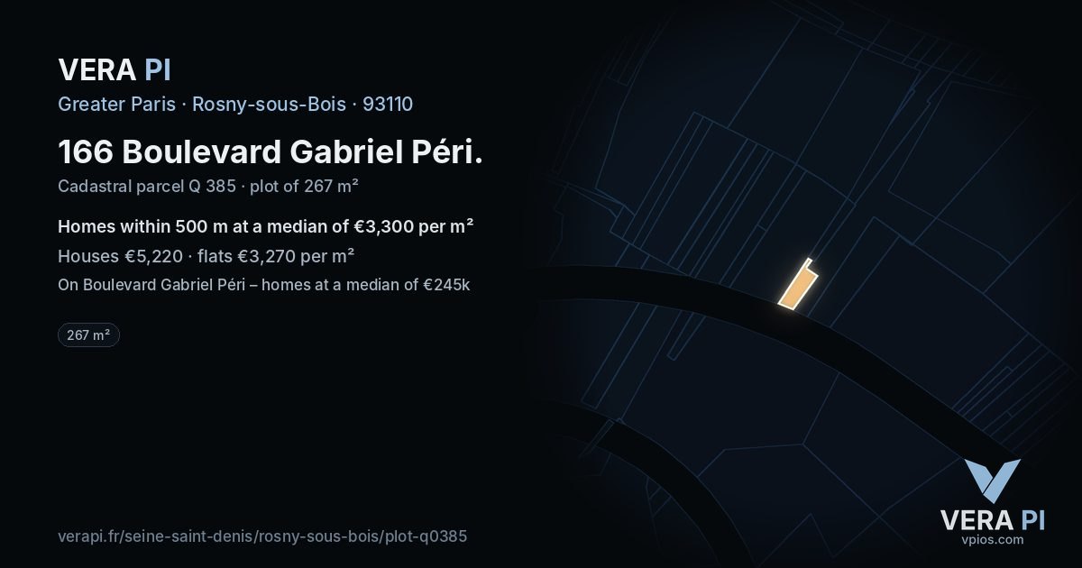 166 Boulevard Gabriel Péri, Rosny-sous-Bois at night – the plot lit, the parcels around coloured by the prices near them