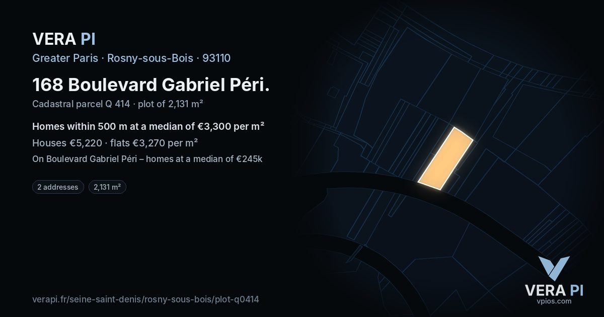 168 Boulevard Gabriel Péri, Rosny-sous-Bois at night – the plot lit, the parcels around coloured by the prices near them