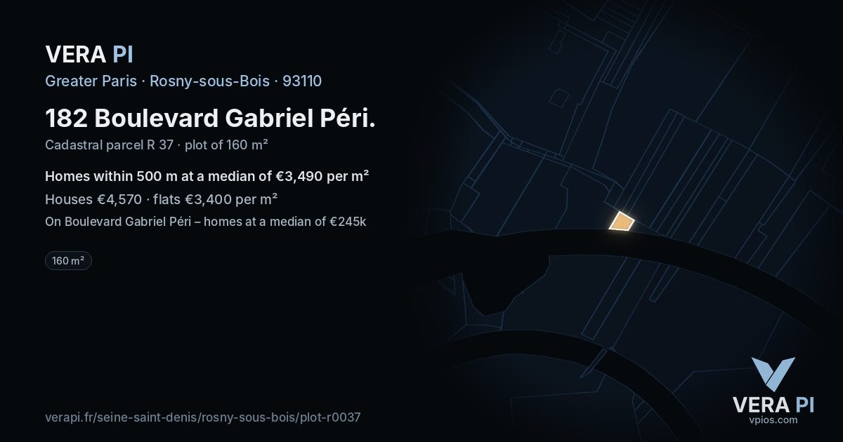 182 Boulevard Gabriel Péri, Rosny-sous-Bois at night – the plot lit, the parcels around coloured by the prices near them