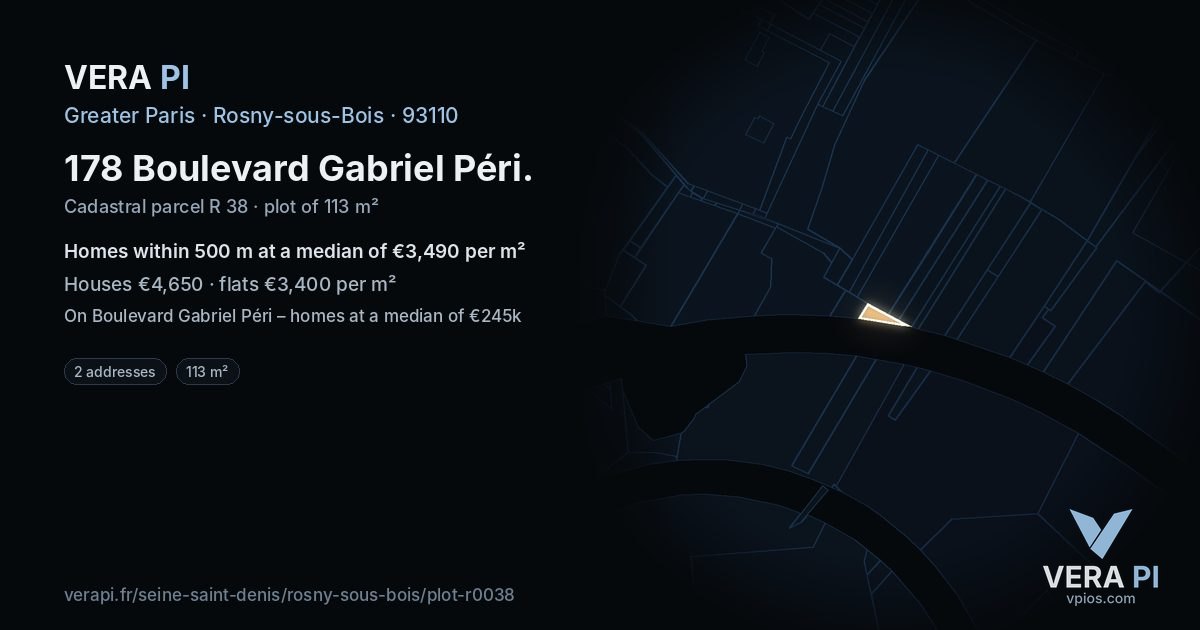 178 Boulevard Gabriel Péri, Rosny-sous-Bois at night – the plot lit, the parcels around coloured by the prices near them
