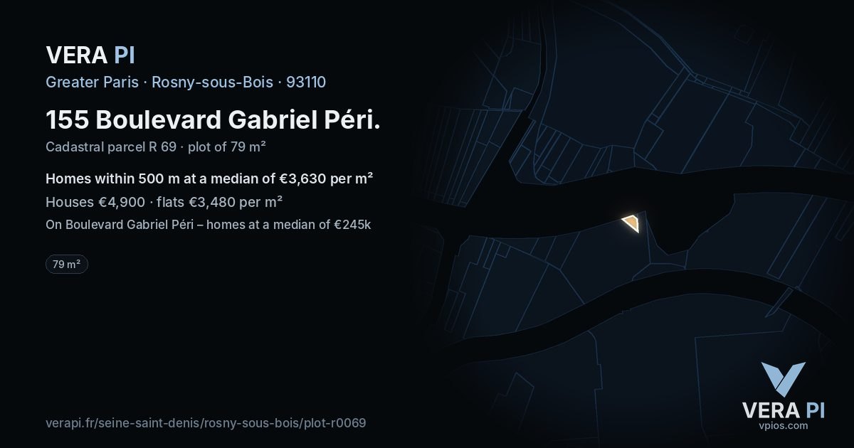 155 Boulevard Gabriel Péri, Rosny-sous-Bois at night – the plot lit, the parcels around coloured by the prices near them