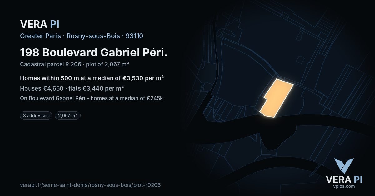 198 Boulevard Gabriel Péri, Rosny-sous-Bois at night – the plot lit, the parcels around coloured by the prices near them