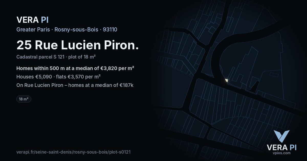25 Rue Lucien Piron, Rosny-sous-Bois at night – the plot lit, the parcels around coloured by the prices near them