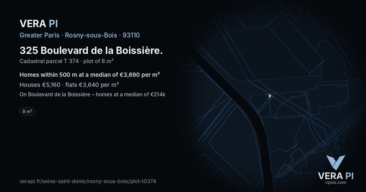 325 Boulevard de la Boissière, Rosny-sous-Bois at night – the plot lit, the parcels around coloured by the prices near them
