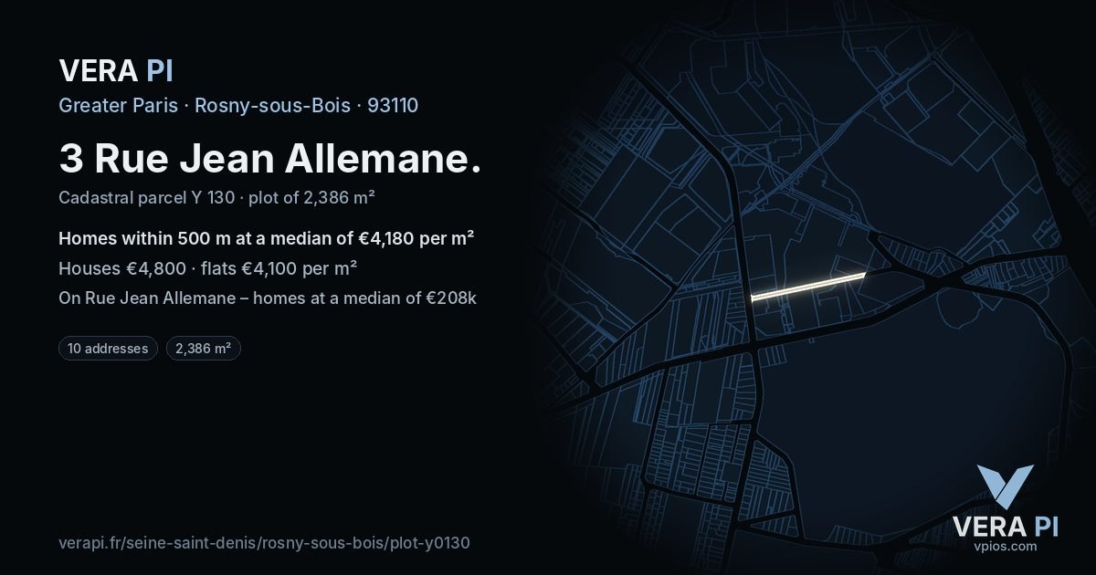 3 Rue Jean Allemane, Rosny-sous-Bois at night – the plot lit, the parcels around coloured by the prices near them