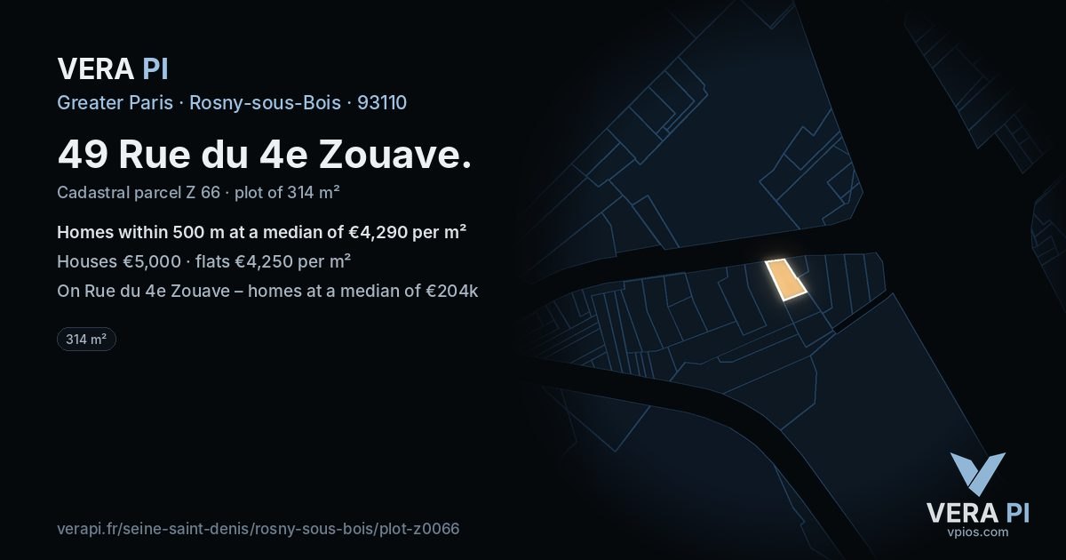 49 Rue du 4e Zouave, Rosny-sous-Bois at night – the plot lit, the parcels around coloured by the prices near them