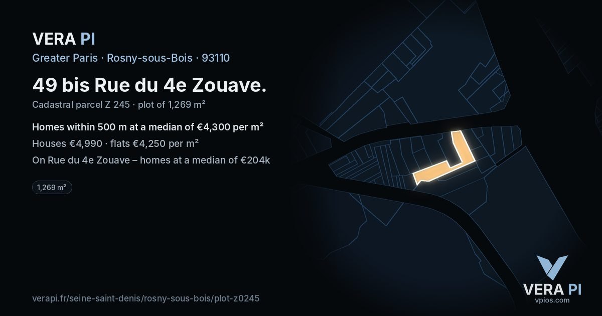 49 bis Rue du 4e Zouave, Rosny-sous-Bois at night – the plot lit, the parcels around coloured by the prices near them