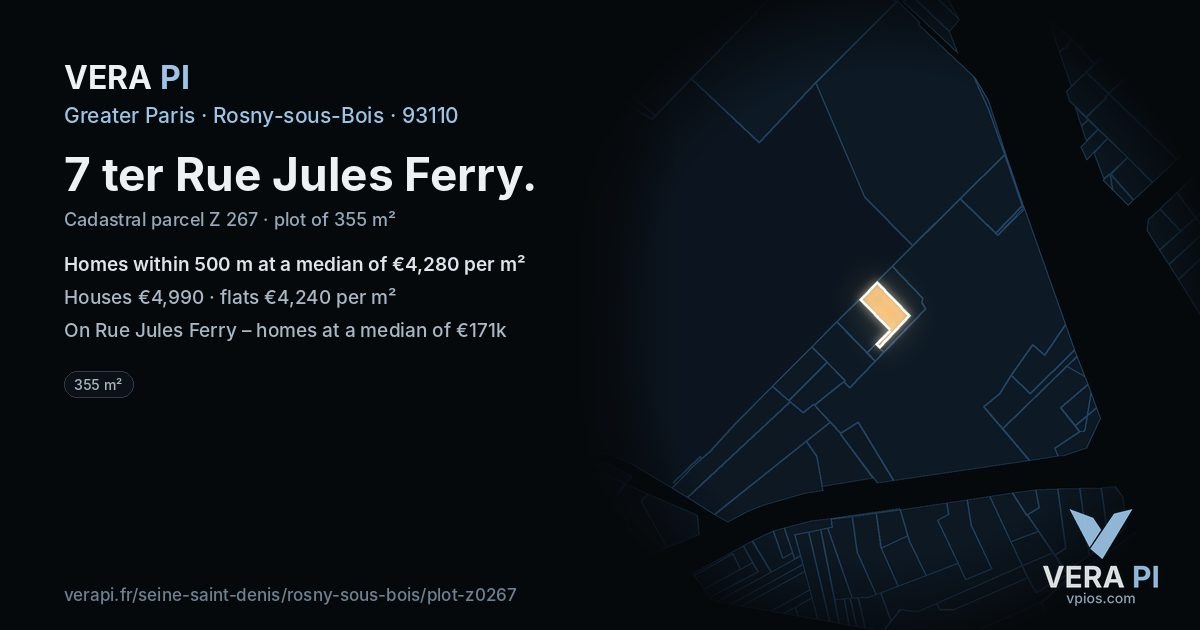 7 ter Rue Jules Ferry, Rosny-sous-Bois at night – the plot lit, the parcels around coloured by the prices near them