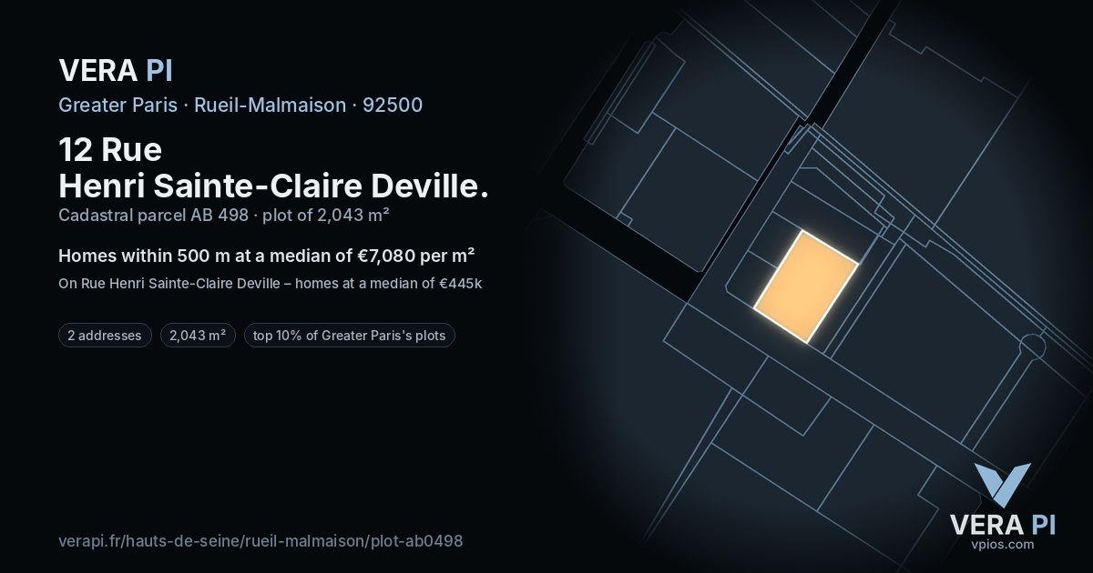 12 Rue Henri Sainte-Claire Deville, Rueil-Malmaison at night – the plot lit, the parcels around coloured by the prices near them