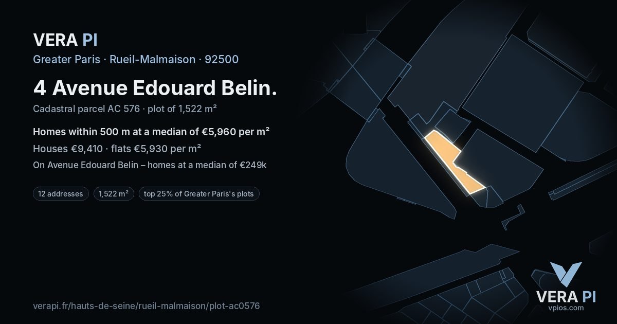 4 Avenue Edouard Belin, Rueil-Malmaison at night – the plot lit, the parcels around coloured by the prices near them