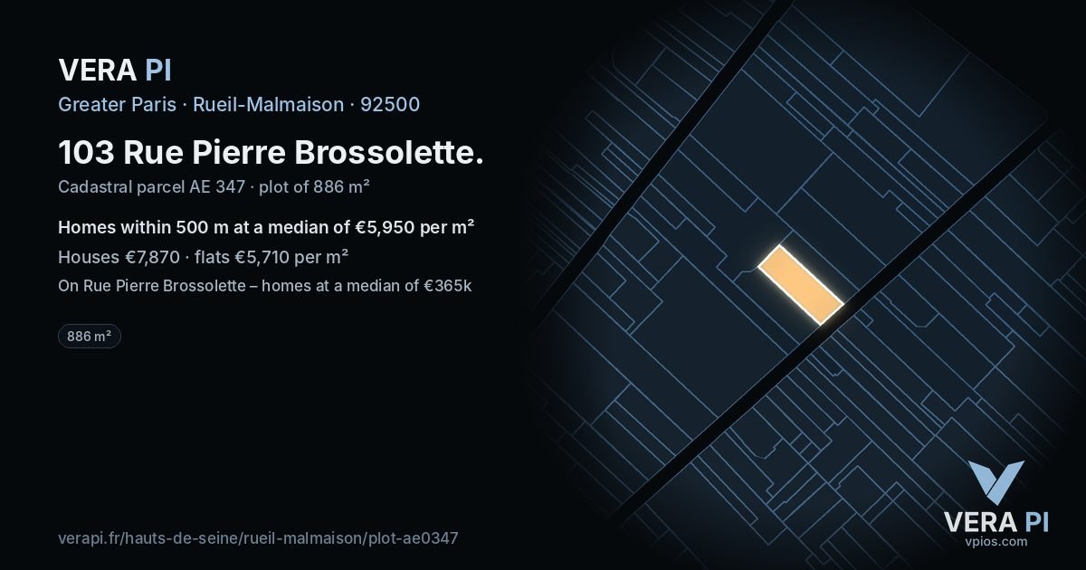 103 Rue Pierre Brossolette, Rueil-Malmaison at night – the plot lit, the parcels around coloured by the prices near them
