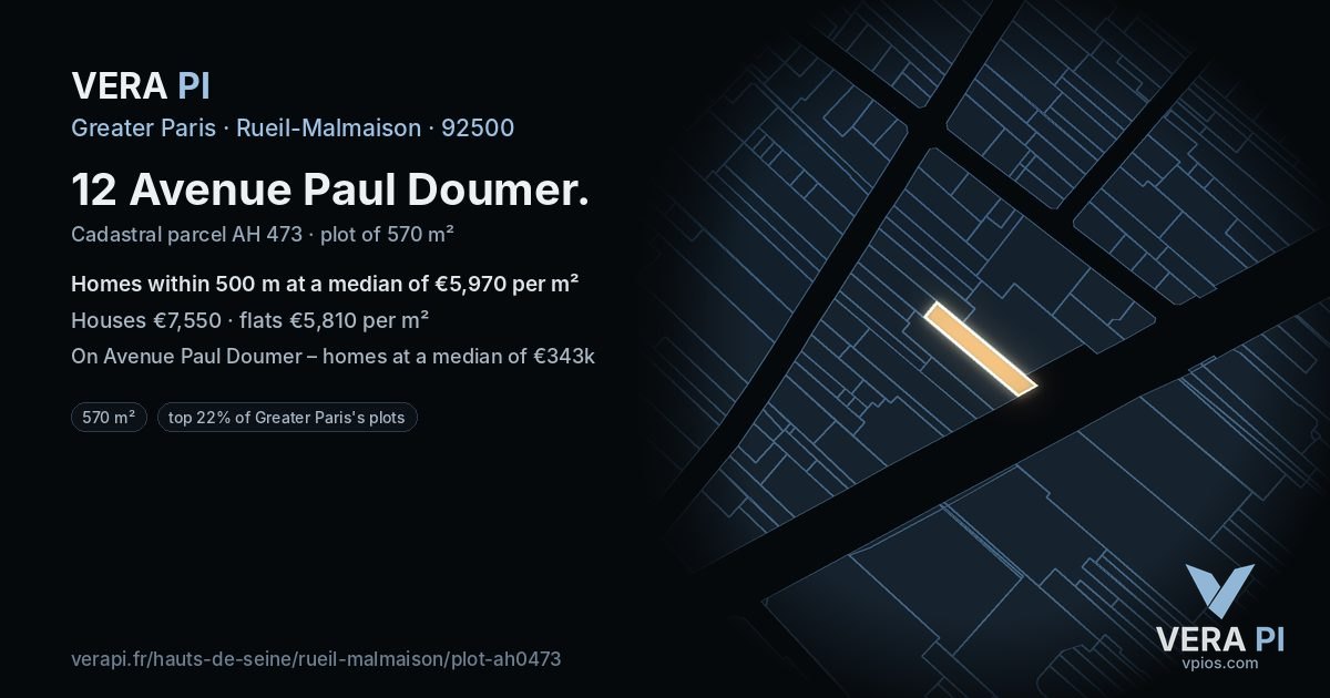 12 Avenue Paul Doumer, Rueil-Malmaison at night – the plot lit, the parcels around coloured by the prices near them