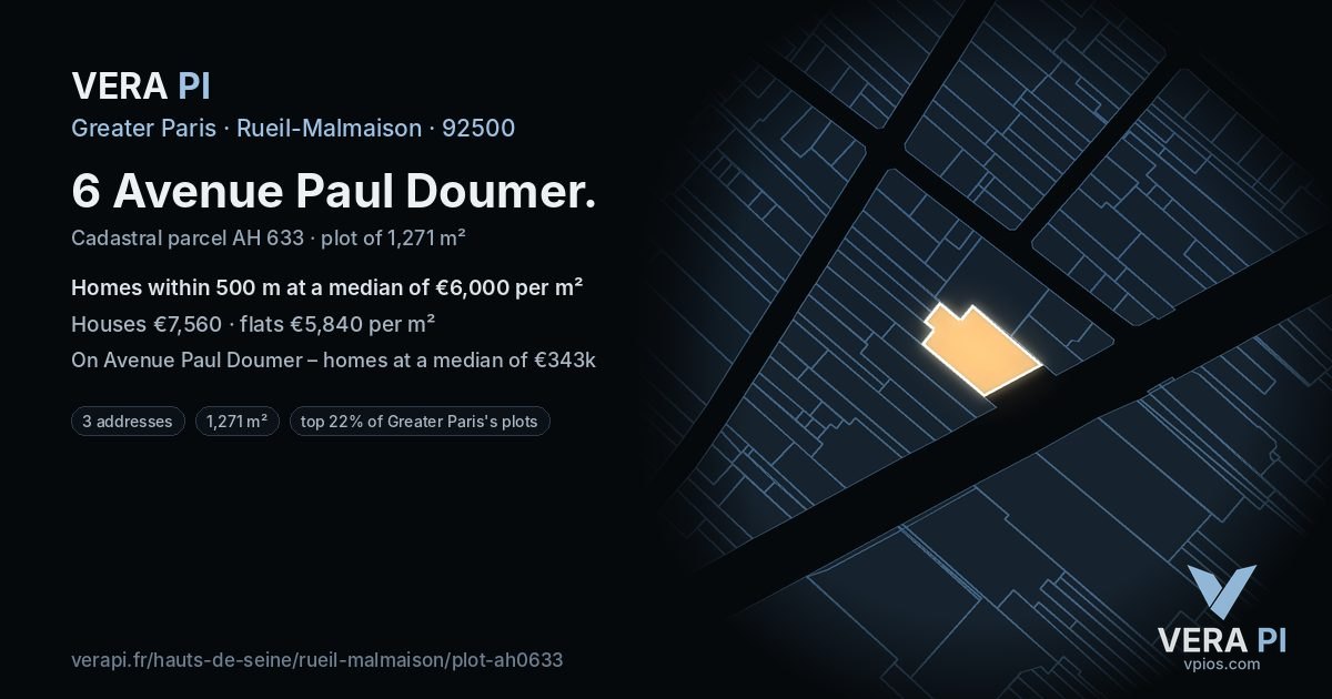 6 Avenue Paul Doumer, Rueil-Malmaison at night – the plot lit, the parcels around coloured by the prices near them