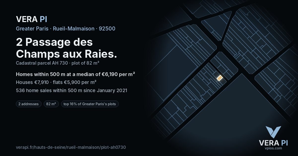 2 Passage des Champs aux Raies, Rueil-Malmaison at night – the plot lit, the parcels around coloured by the prices near them