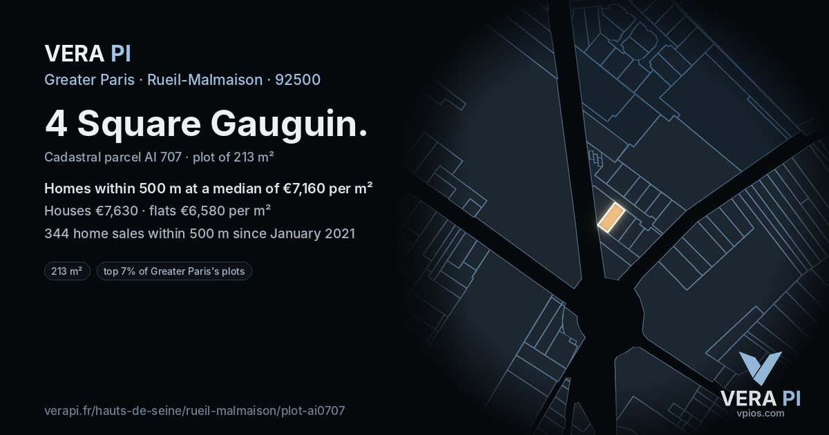 4 Square Gauguin, Rueil-Malmaison at night – the plot lit, the parcels around coloured by the prices near them