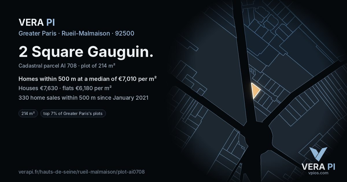 2 Square Gauguin, Rueil-Malmaison at night – the plot lit, the parcels around coloured by the prices near them