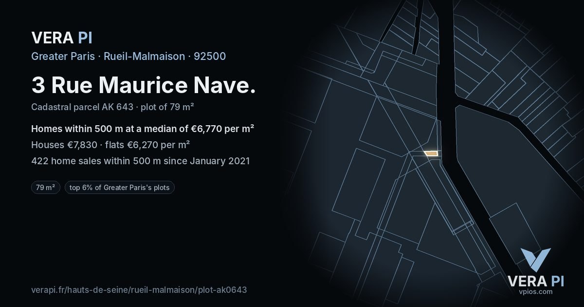 3 Rue Maurice Nave, Rueil-Malmaison at night – the plot lit, the parcels around coloured by the prices near them