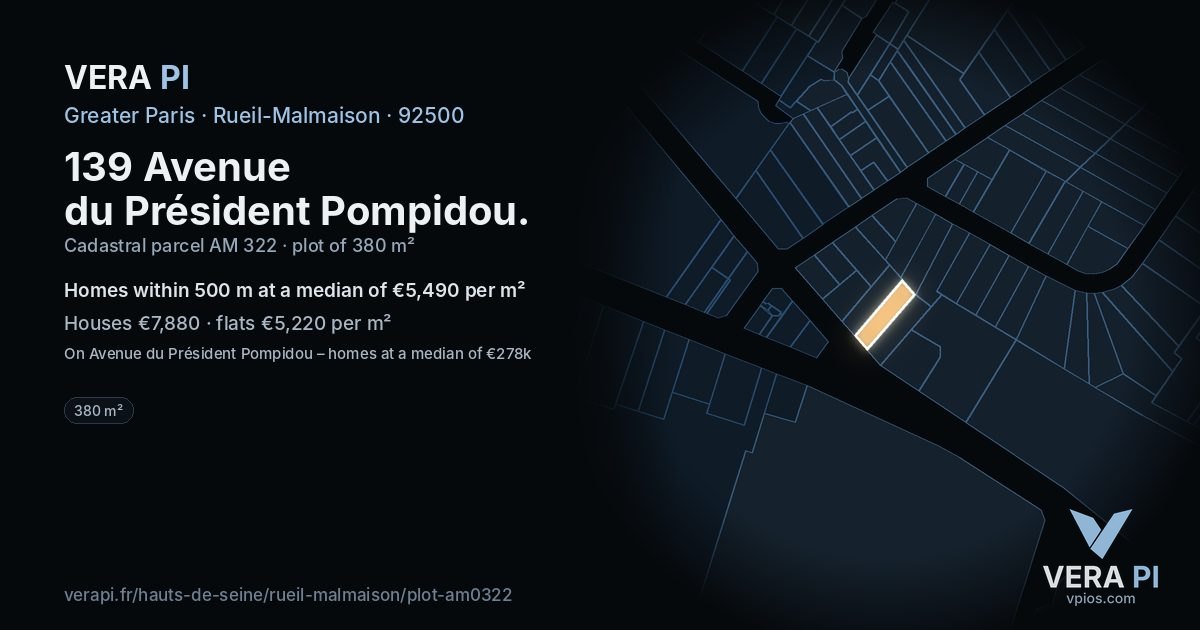 139 Avenue du Président Pompidou, Rueil-Malmaison at night – the plot lit, the parcels around coloured by the prices near them