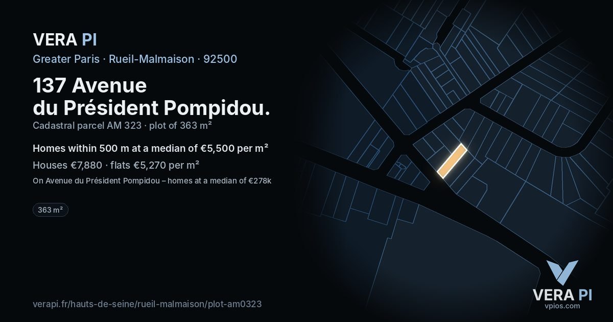 137 Avenue du Président Pompidou, Rueil-Malmaison at night – the plot lit, the parcels around coloured by the prices near them