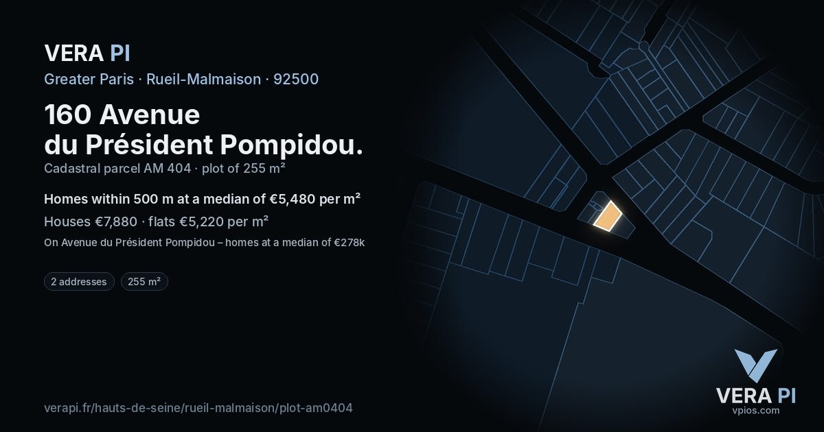 160 Avenue du Président Pompidou, Rueil-Malmaison at night – the plot lit, the parcels around coloured by the prices near them