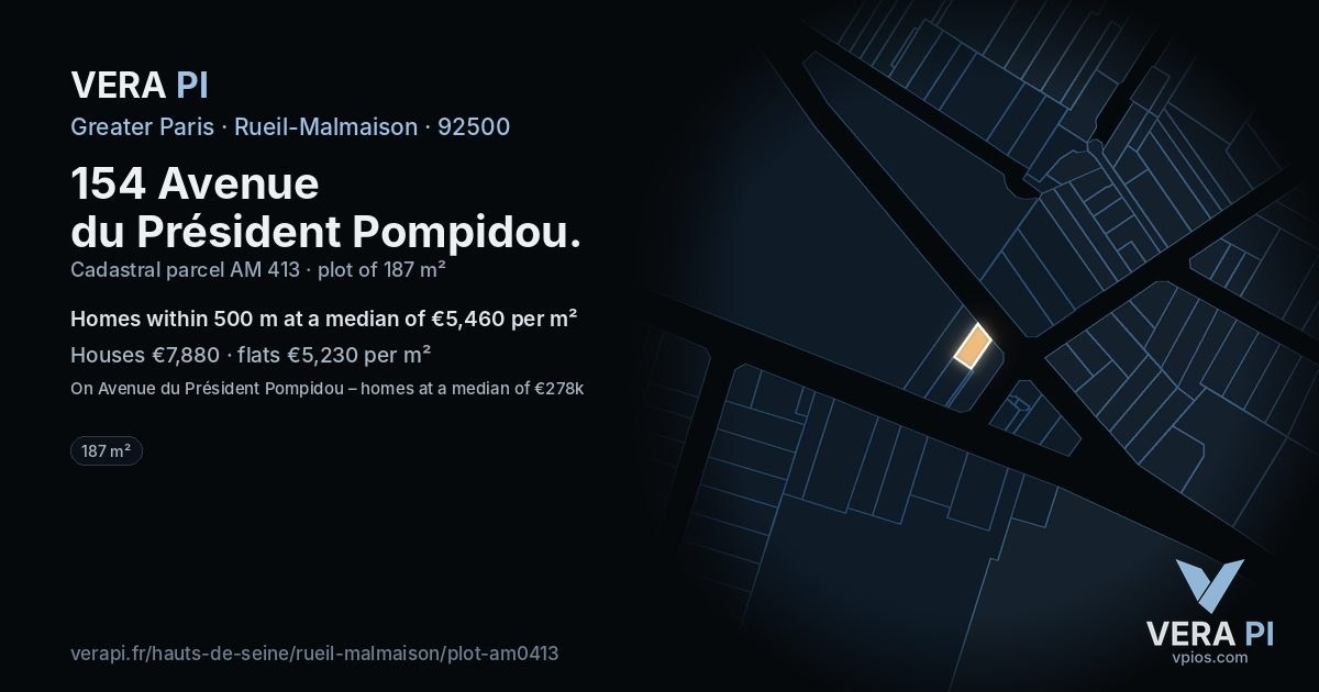 154 Avenue du Président Pompidou, Rueil-Malmaison at night – the plot lit, the parcels around coloured by the prices near them