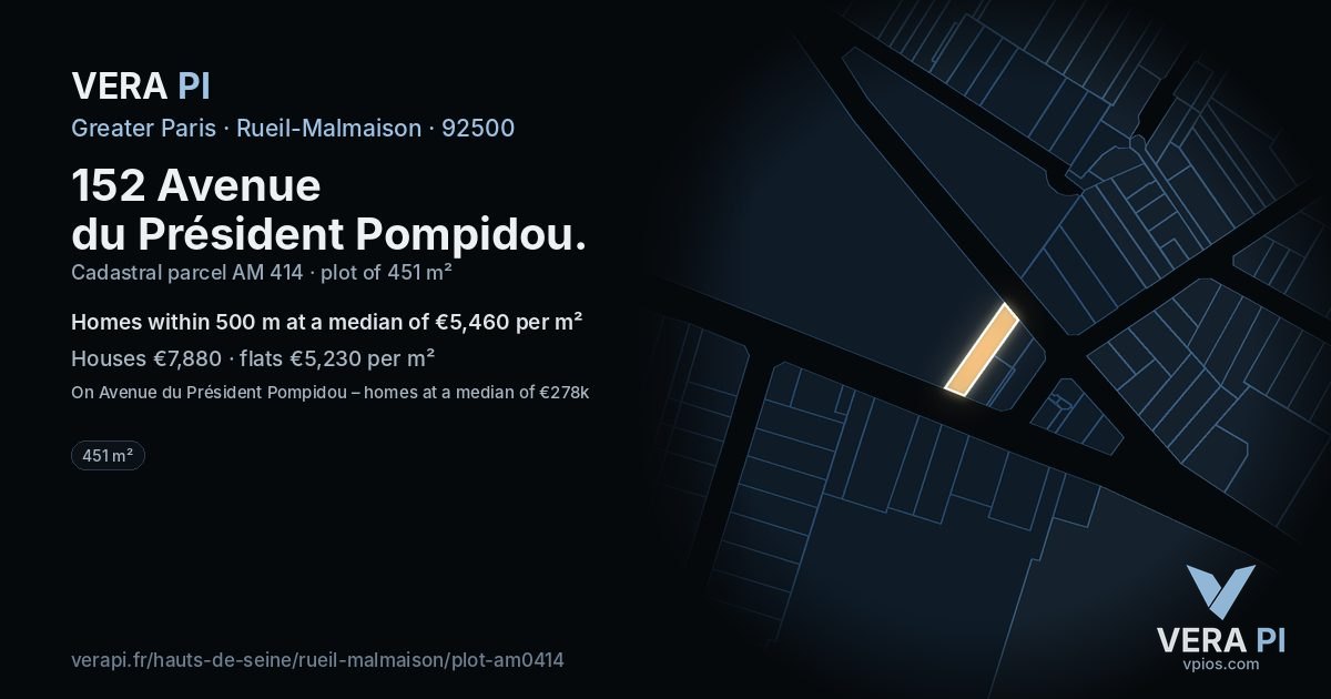 152 Avenue du Président Pompidou, Rueil-Malmaison at night – the plot lit, the parcels around coloured by the prices near them