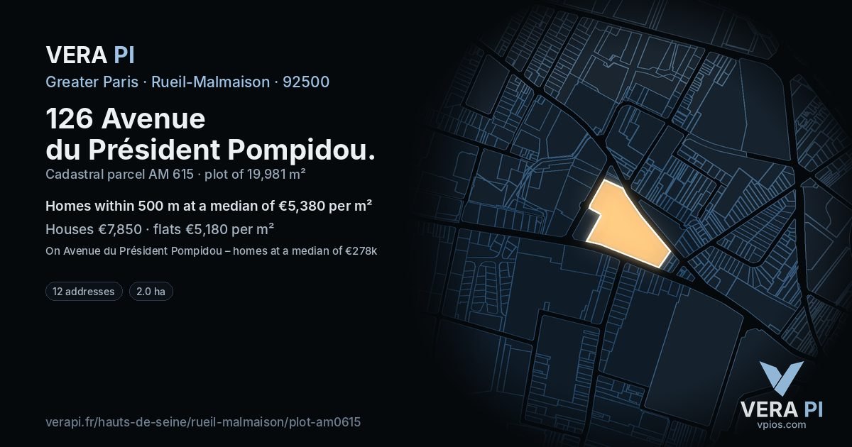 126 Avenue du Président Pompidou, Rueil-Malmaison at night – the plot lit, the parcels around coloured by the prices near them