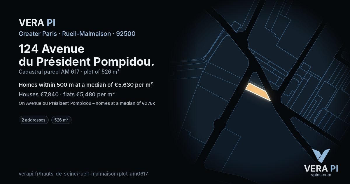 124 Avenue du Président Pompidou, Rueil-Malmaison at night – the plot lit, the parcels around coloured by the prices near them