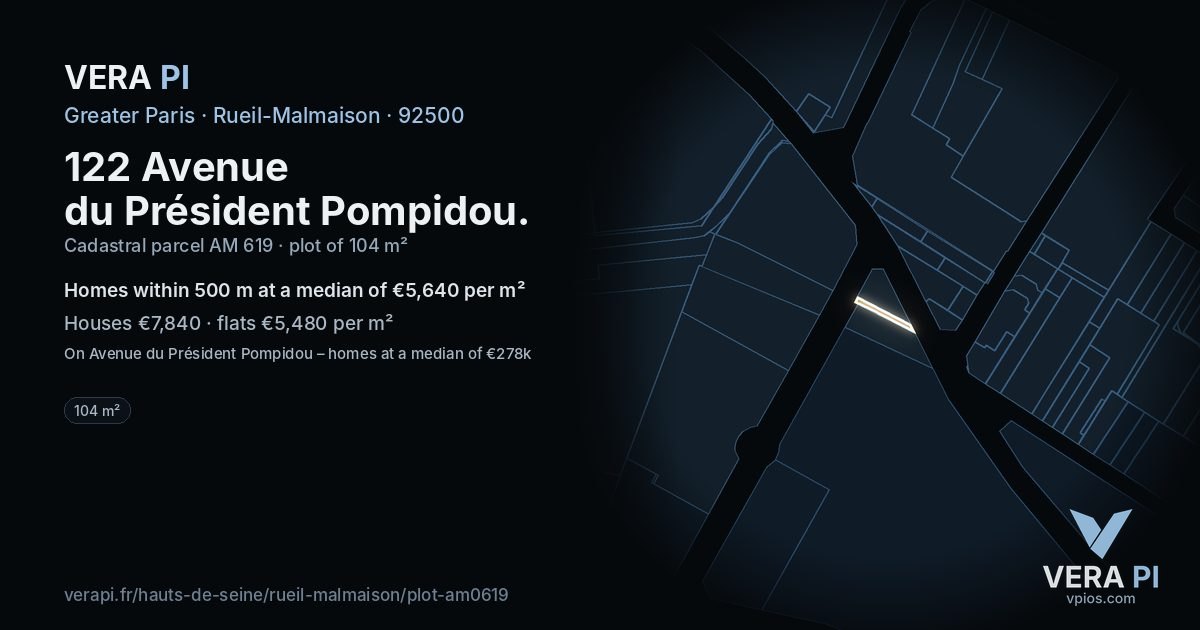 122 Avenue du Président Pompidou, Rueil-Malmaison at night – the plot lit, the parcels around coloured by the prices near them