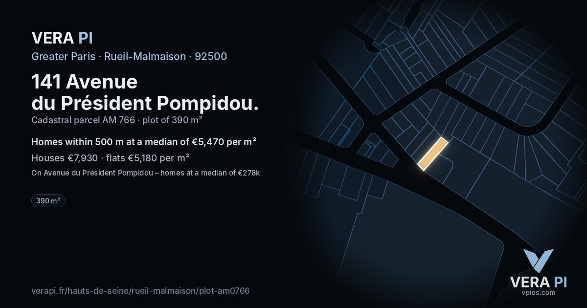 141 Avenue du Président Pompidou, Rueil-Malmaison at night – the plot lit, the parcels around coloured by the prices near them