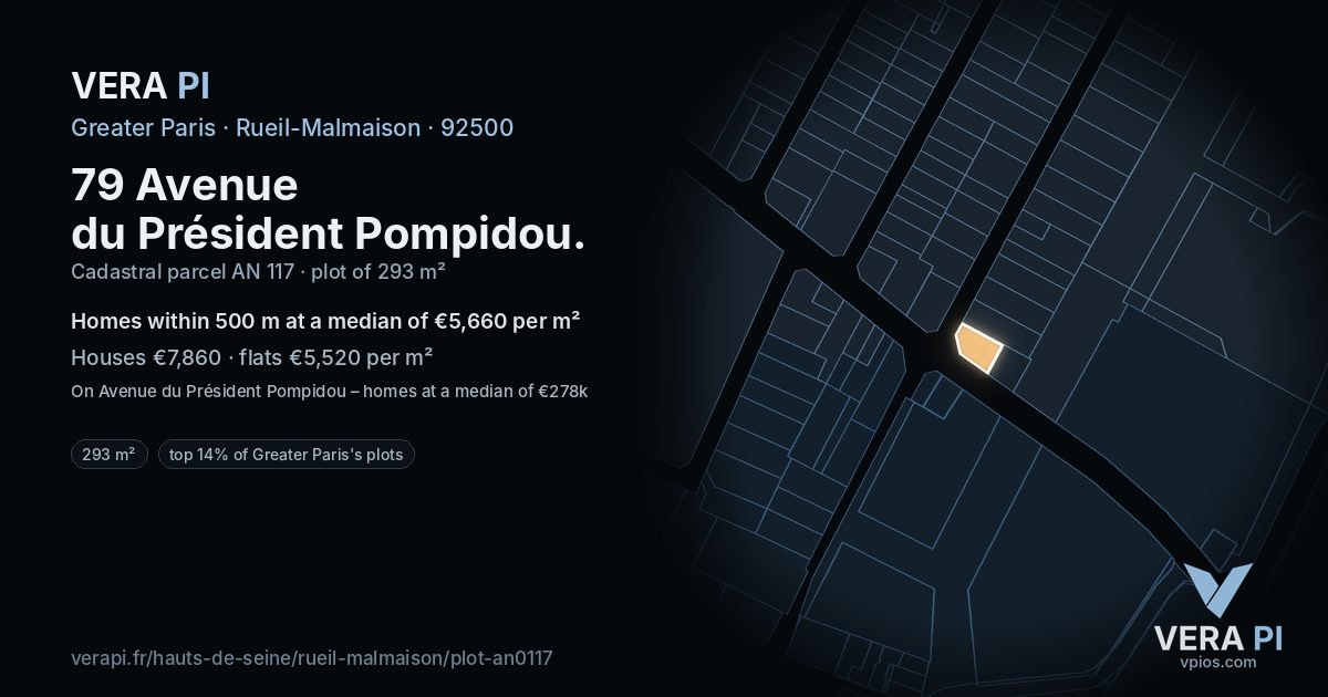 79 Avenue du Président Pompidou, Rueil-Malmaison at night – the plot lit, the parcels around coloured by the prices near them