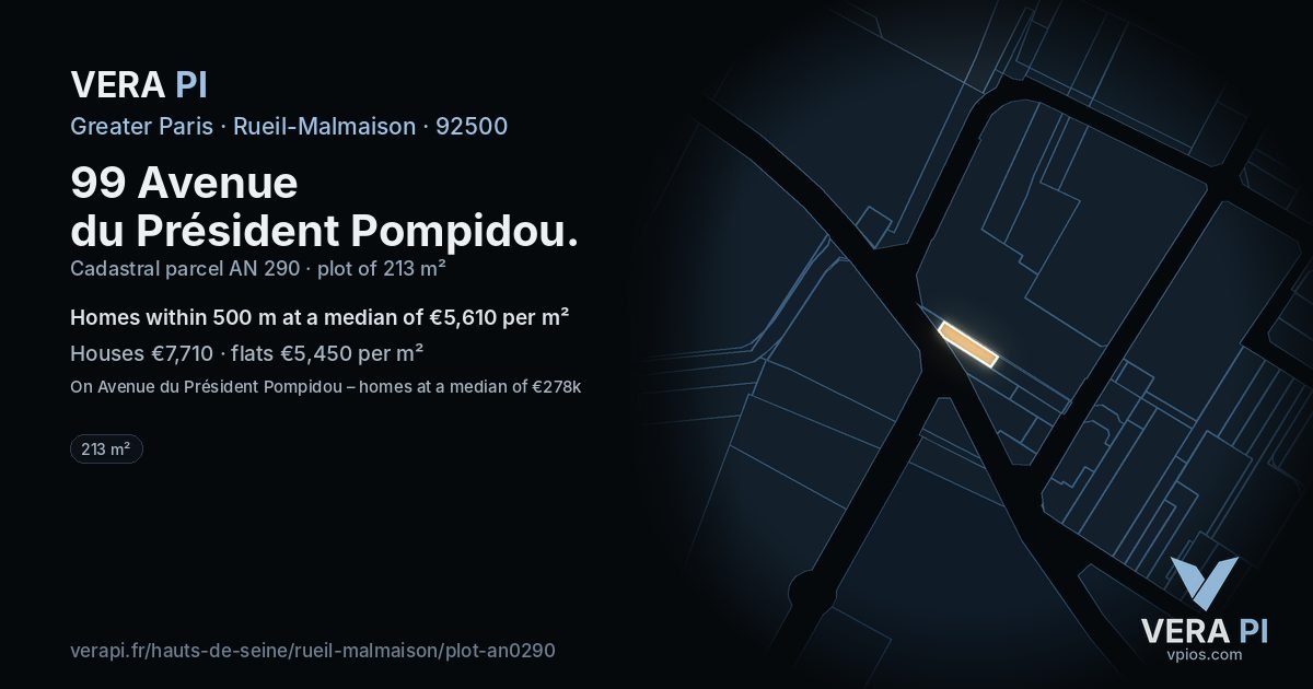 99 Avenue du Président Pompidou, Rueil-Malmaison at night – the plot lit, the parcels around coloured by the prices near them