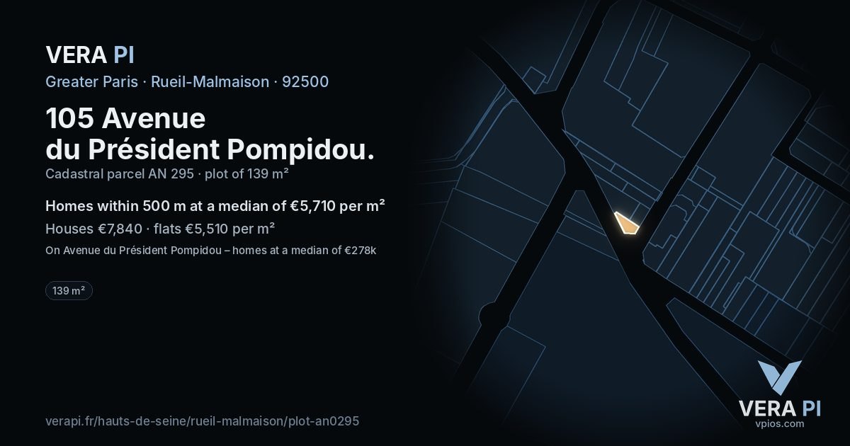 105 Avenue du Président Pompidou, Rueil-Malmaison at night – the plot lit, the parcels around coloured by the prices near them