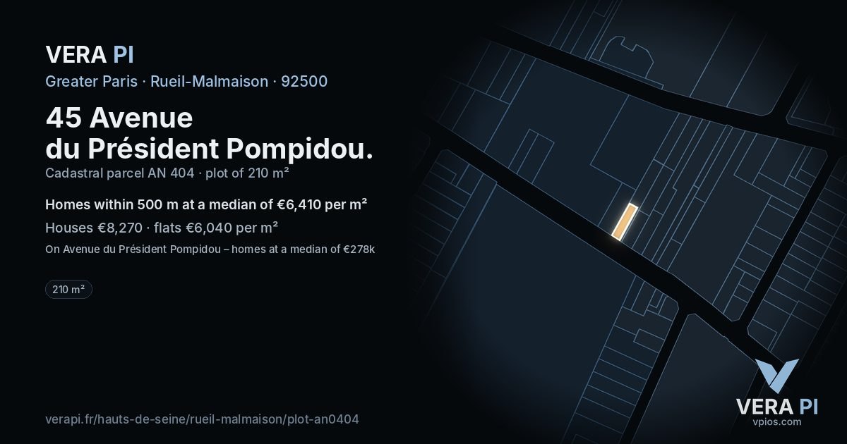 45 Avenue du Président Pompidou, Rueil-Malmaison at night – the plot lit, the parcels around coloured by the prices near them