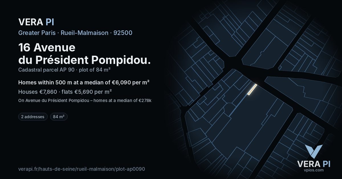 16 Avenue du Président Pompidou, Rueil-Malmaison at night – the plot lit, the parcels around coloured by the prices near them