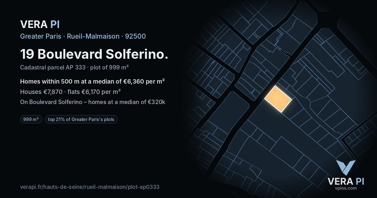 19 Boulevard Solferino, Rueil-Malmaison at night – the plot lit, the parcels around coloured by the prices near them