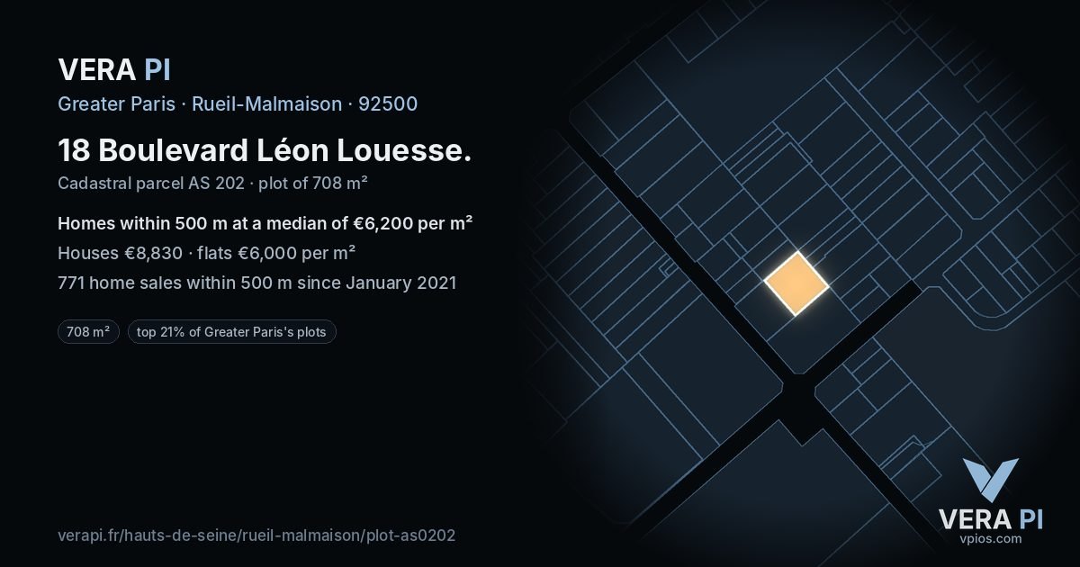 18 Boulevard Léon Louesse, Rueil-Malmaison at night – the plot lit, the parcels around coloured by the prices near them